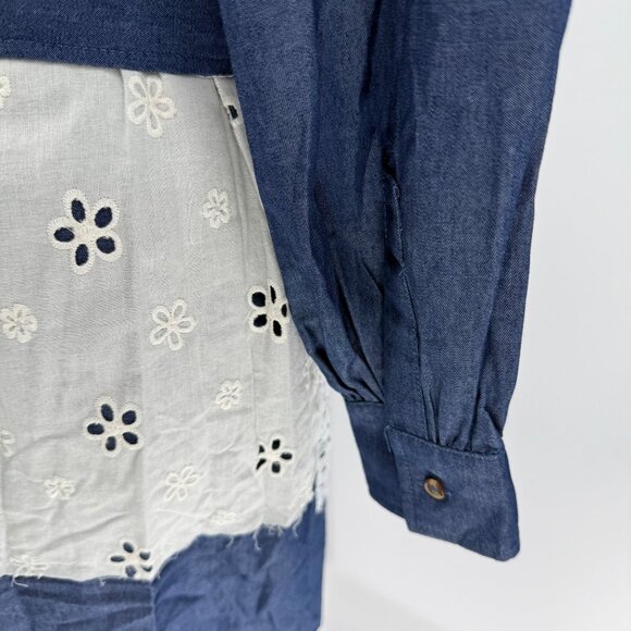 Gabby Isabella Womens Long Patchwork Denim & Lace Dress Blue & White Size S - Picture 9 of 14